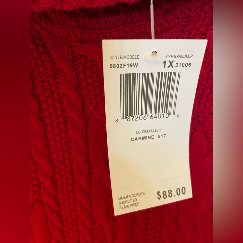 Jeanne Pierre Chunky Cowl Neck Sweater 1X in Carmine Red NWT - Picture 6 of 6